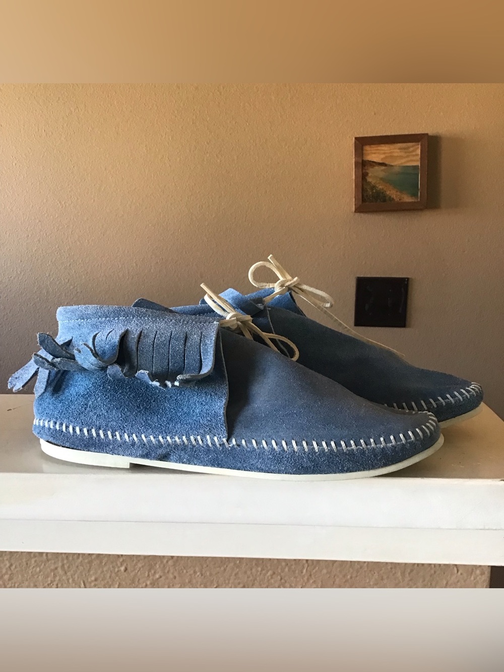 NEW Vintage Minnetonka Blue Suede Moccasins